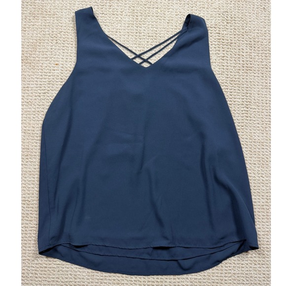 Versona Tank Top Womens Large Navy V-Neck Strappy Back Sleeveless Gauze Blouse - Picture 1 of 6